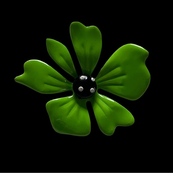 Vintage Other - SOLD Vintage Green Enamel Flower Brooch With Polka Dot Center SOLD